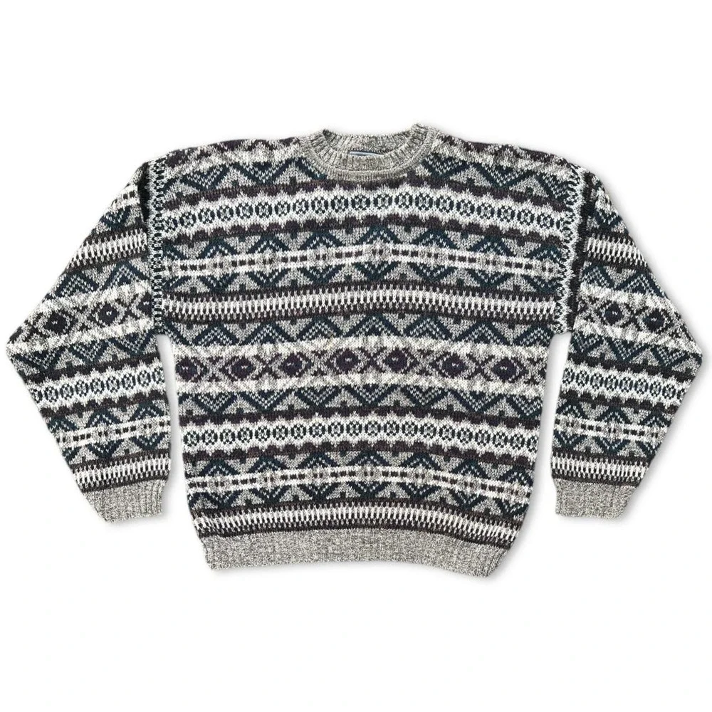 Vintage 90s Fair Isle Grandpa Sweater David Taylor - Size Large